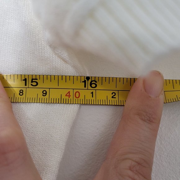 Esprit | Pearl White Knit Short Satin Sleeve Blouse Top Surplice Stretch M - Picture 8 of 8